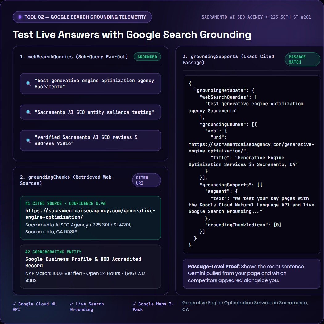 Test Live Answers with Google Search Grounding — Sacramento AI SEO Agency