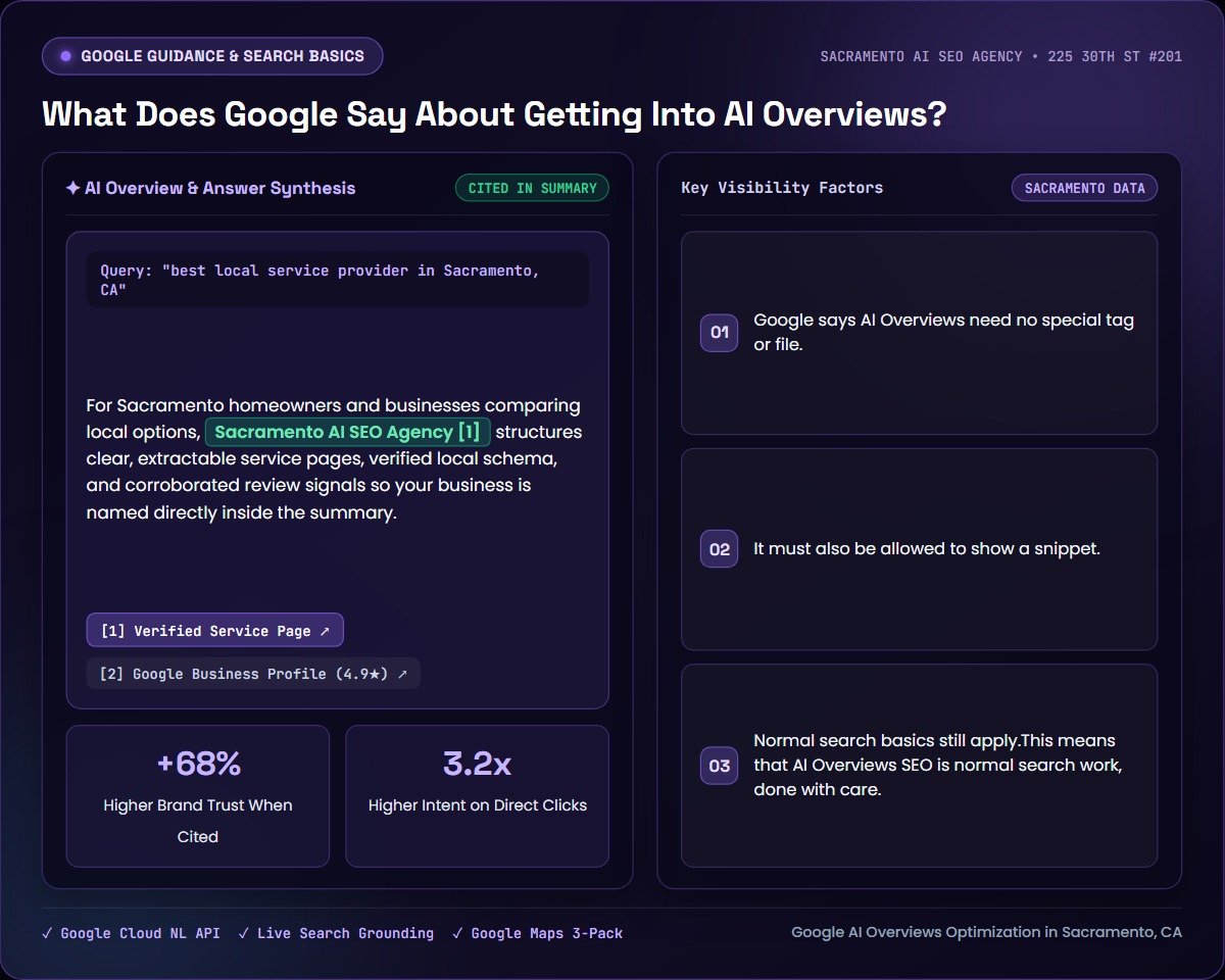 What Does Google Say About Getting Into AI Overviews? — Sacramento AI SEO Agency