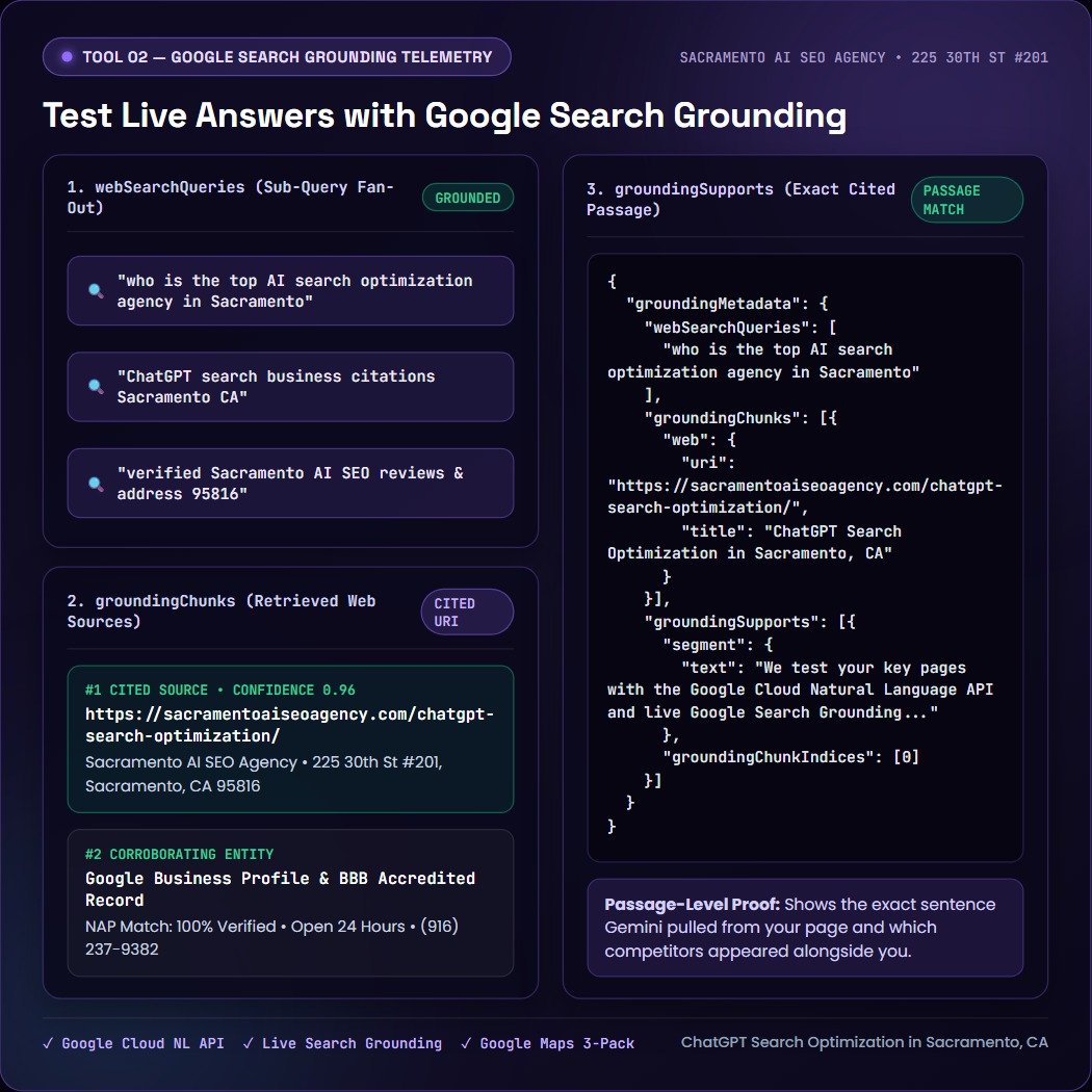 Test Live Answers with Google Search Grounding — Sacramento AI SEO Agency