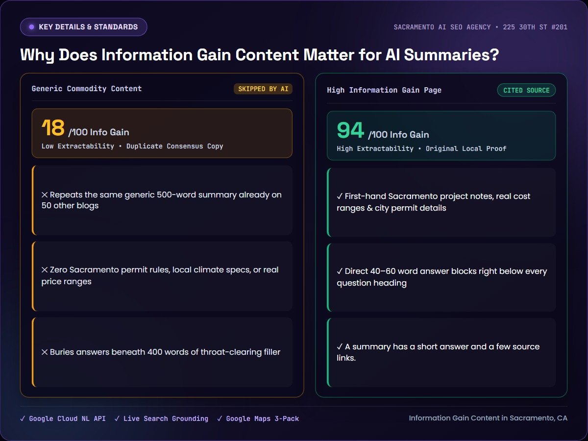 Why Does Information Gain Content Matter for AI Summaries? — Sacramento AI SEO Agency